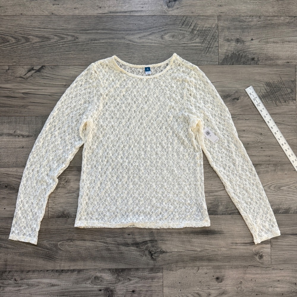 Old Navy Women XL Tall Cream Floral Lace Long Sleeve Sheer Crewneck Top NWT